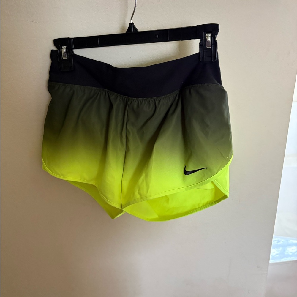 Nike Women's Black and Yellow Gradient Athletic Shorts